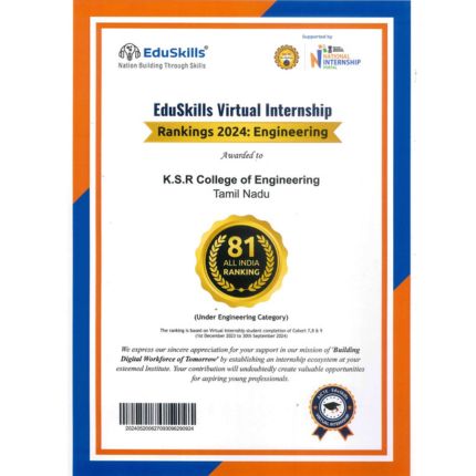 Ranked 2nd in Tamil Nadu and AIR 81 in Eduskills Internship ranking by AICTE
